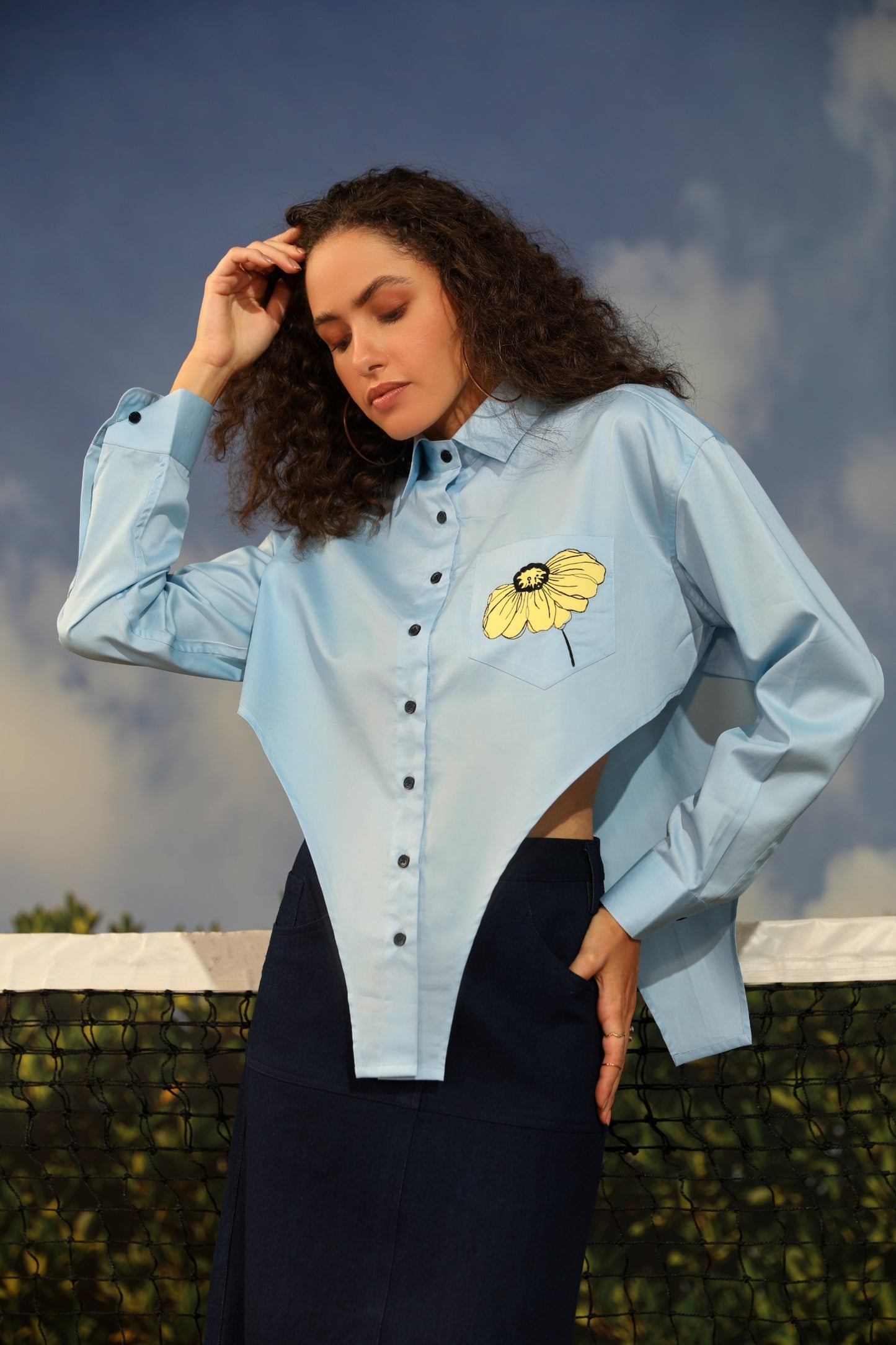Iga Shirt with Denim Skirt