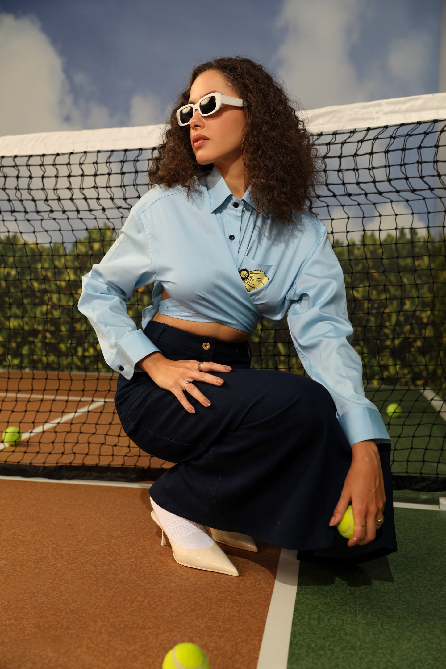 Iga Shirt with Denim Skirt