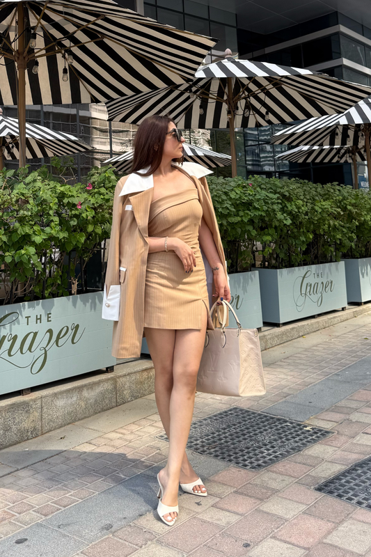 Celestia Beige Dress and Elise Blazer Set